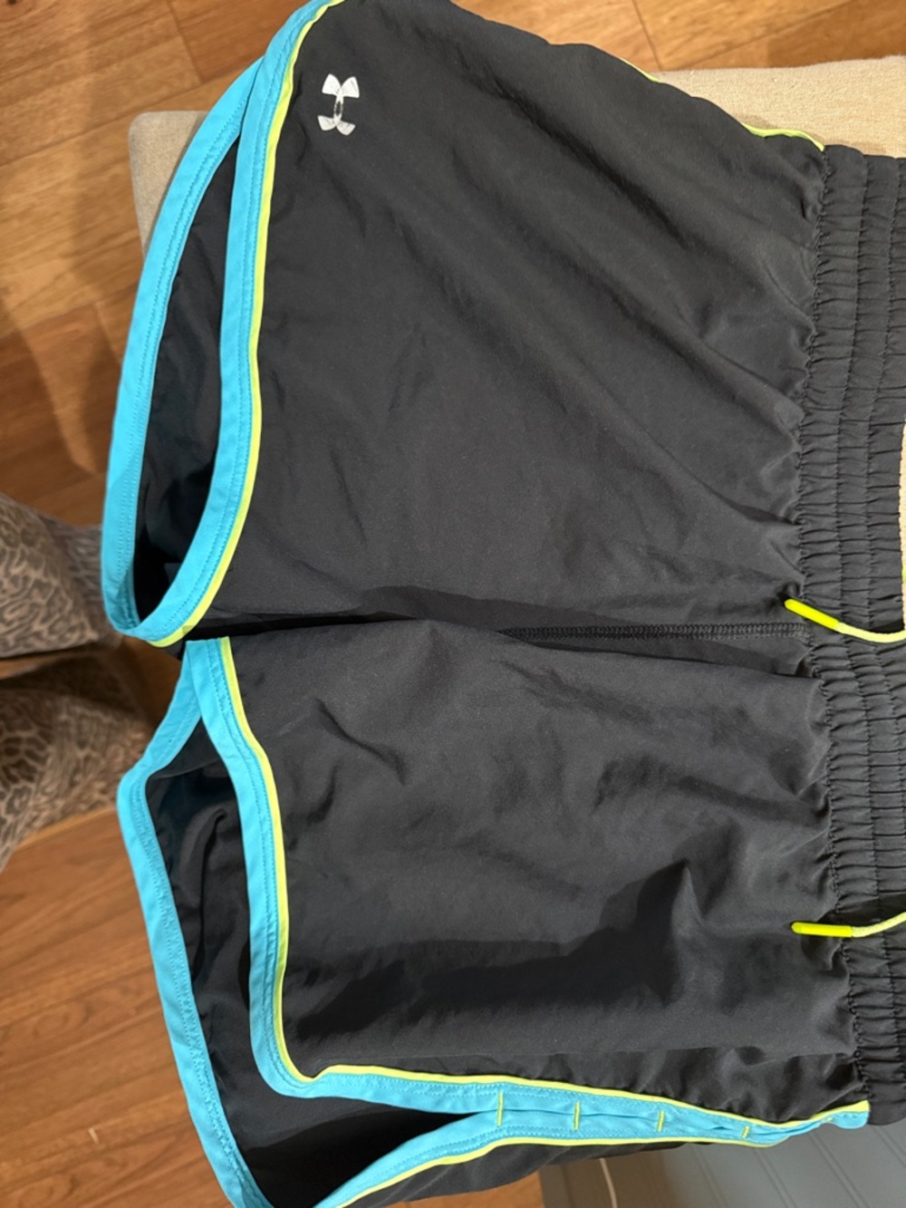 Under Armour Black Shorts with Blue and Neon Yellow Trim